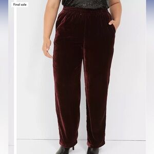 NWT Lane Bryant PullOn Velvet Straight Leg Pant Cranberry Red Valentines TALL